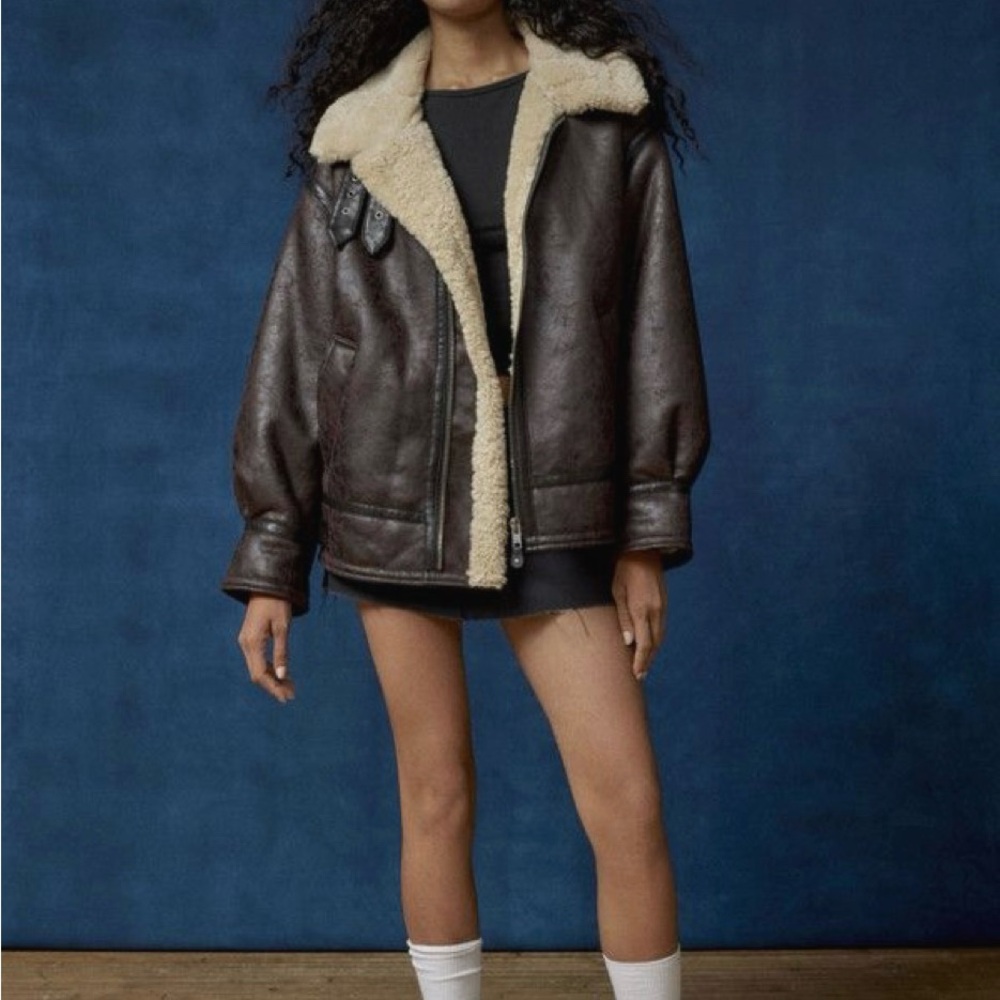 NWT UO Aviator faux fur leather jacket